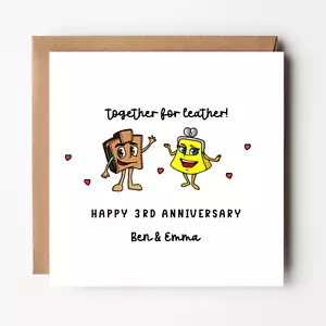 Personalised 3rd Anniversary Card- 3 years anniversary - Funny - Leather - Picture 1 of 2