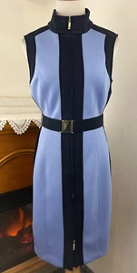 NWT TOMMY HILFIGER Scuba Color Block Belted Mock Neck Zip Front Shift Dress ~ 8 - Picture 1 of 10