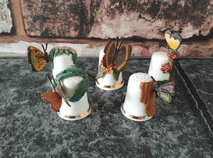 Pewter China Butterfly Thimble Bundle x5 Hand Painted Set C - Picture 1 of 7