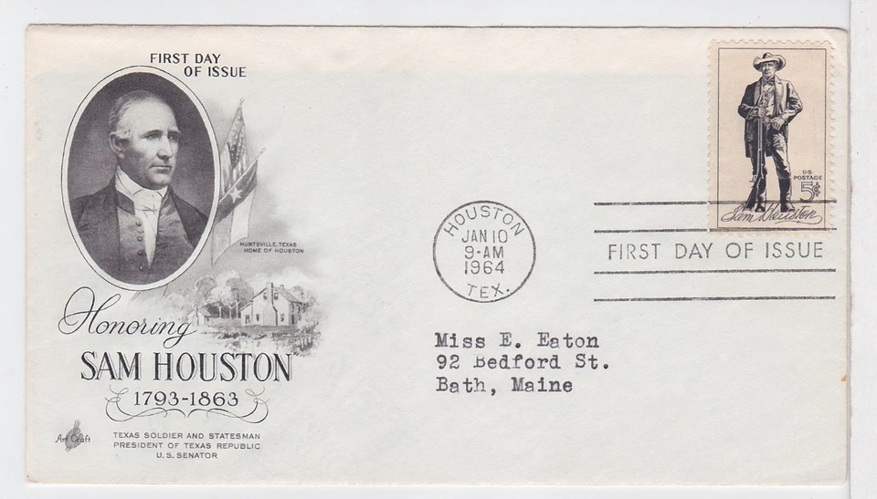 TurtlesTradingPost- Sam Houston #1242- 1964 FDC Artcraft Cachet - Image 1 of 1