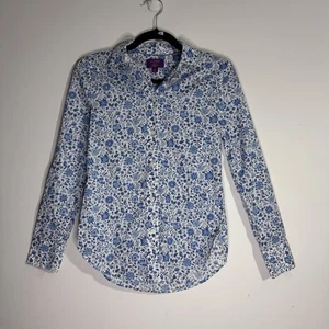 J.Crew Liberty Perfect Shirt Blau Blumen Button Down Baumwolle Oberteil XS 00 - Bild 1 von 3