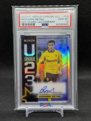 Giovanni Reyna /100 2020-21 Merlin UEFA U23 Auto Refractor PSA 10 Pop 3 USA SP - Image 1 of 2
