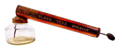 20 世纪 50 年代黑旗花园害虫泵喷雾除尘玻璃碗破旧芯片道具 — 第 1/4 张图片