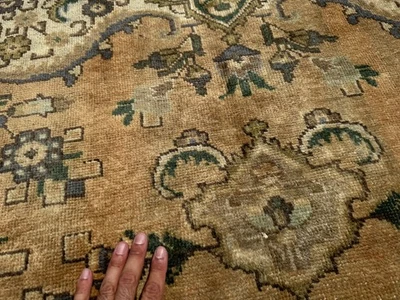 6x9 ANTIQUE RUG HANDWOVEN VINTAGE ORIENTAL handmade persimmon rust green muted - Image 1 of 4