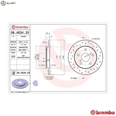 2x BRAKE DISC 08.A534.2X FOR TOYOTA 1NR-FE 1.3L 1ND-TV 1.4L 4ZZ-FE 1.4L 4cyl - Image 1 of 4