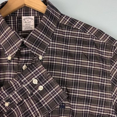 Camisa Brooks Brothers Regent Para Hombre XL Gris Púrpura Tartán Cuadros Abotonada Logo Foto 1 de 4