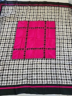 Echo Silk   Scarf  Head Wrap 30" Square Black Hot Pink White Geometric Print - Image 1 of 4