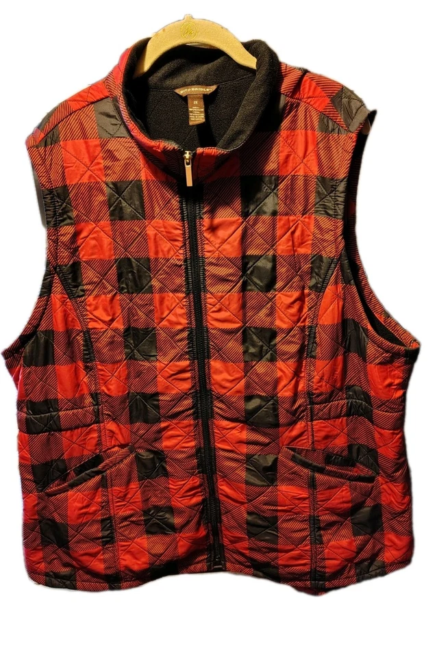 CHALECO A CUADROS BIT & BRIDLE ECUESTRE ROJO Y NEGRO ACOLCHADO BÚFALO, MUJER 2x Foto 1 de 4