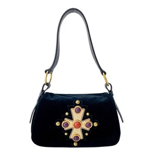 Bolso de Hombro SAINT LAURENT Crucifijo Terciopelo Negro Solapa - Imagen 1 de 17