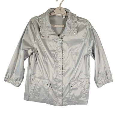 Chaqueta Ligera Zenergy by Chico's Gris/Plateado Brillo Talla 2/US L Manga 3/4 Foto 1 de 4