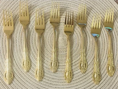 Hanford Forge H.F. LTD Dinner Forks Flatware Gold Plated Stainless  Set of 8 - Image 1 of 4