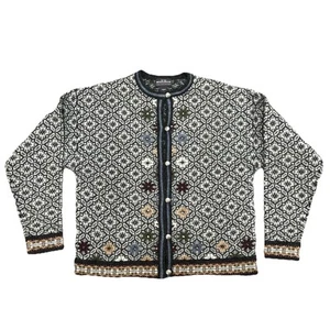 Vintage Woolrich Sweater Women Sz L Large Cardigan Wool Fair Isle Metal Buttons - Picture 1 of 10