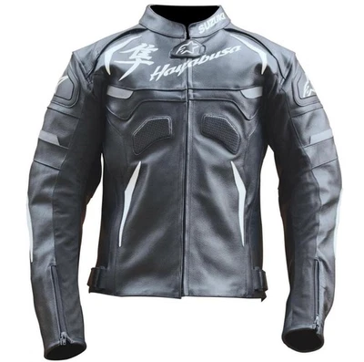 Suzuki Hayabusa Men’s Motorbike Racing Jacket Black Cowhide Leather - Image 1 of 4