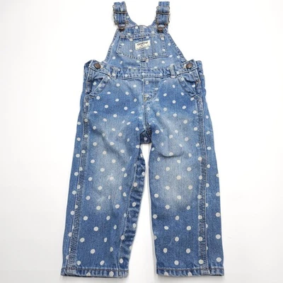 Oshkosh Overalls Girls Size 18 Months Polka Dot Blue White Belt - Image 1 of 4