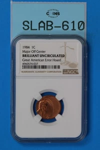 1984 1C LINCOLN MEMORIAL CENT NGC OFF CENTER ERROR BU UNC MS HOARD SLAB-610 - Picture 1 of 2