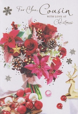 SIMON ELVIN COUSIN FEMALE CHRISTMAS GREETING CARD 7"X5" FLOWER BOUQUET