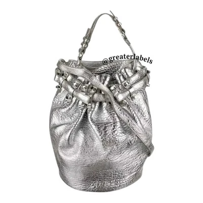 Alexander Wang Diego Studded Textured Leather Bucket Bag $1750 NEW Silver/Silver - Image 1 of 4