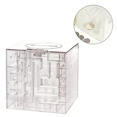 Kids Piggy Bank Three Dimensional Maze Design Transparent Exquisite Unique UT - Image 1 of 4