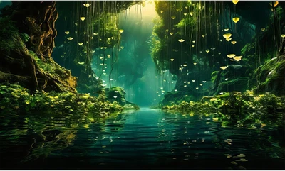 Fondo de acuario selvas denso selva tropical tranquilo lago terrario fondo  Foto 1 de 4