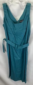 Rafaella Women’s 10 Linen Teal Belted 100% Linen Sleeveless Dress Classic - Picture 1 of 10