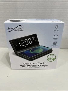 SuperSonic Dual Alarm Clock with Wireless Charger High-Speed Charge Pad 2-IN-1 - Picture 1 of 5