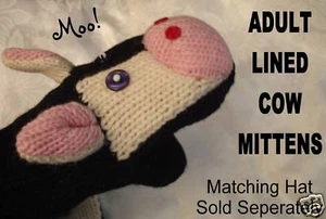 deLux brand COW MITTENS knit ADULT puppet FL LINED animal men women HAT SEPARATE - Picture 1 of 1
