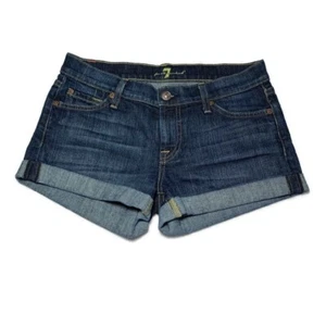 7 For All Mankind Jean Shorts Women’s Size 26 Mid Roll Up Denim New York Dark - Picture 1 of 8