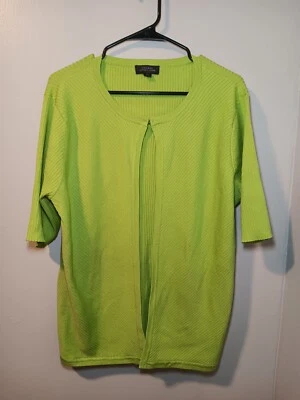 Tahari Arthur S Levine Women's XL Bright Green Preppy Silk Blend Sweater  - Image 1 of 4