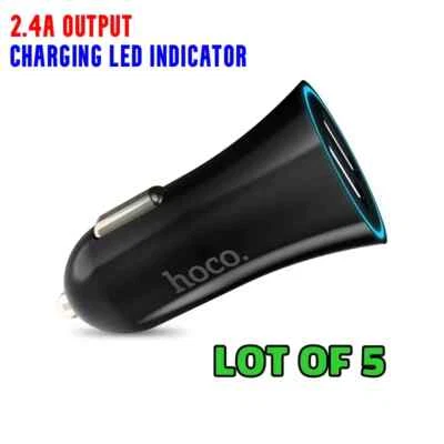 Lote de 5 Doble Puerto USB Cargador Coche 2.4A Salida Circuito Múltiple Protección Foto 1 de 2