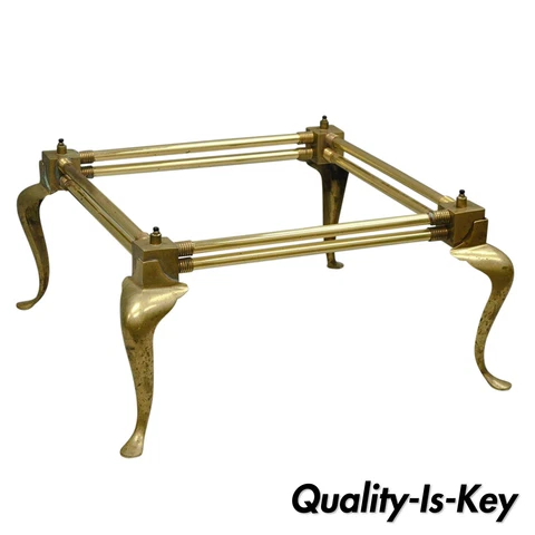 Vtg Brass Queen Anne Square Coffee Table Base attr Mastercraft Hollywood Regency Cover