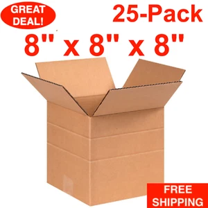 25-Pack 8" x 8" x 8" Multi-Depth Cardboard Corrugated Shipping Boxes Moving Box - Picture 1 of 24