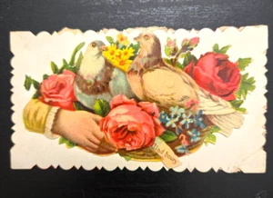 Victorian Die Cut Flowers - Glad Hours - 4 x 2  in - Bird and Flowers - Picture 1 of 3