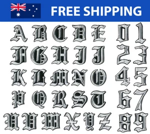 White Old English Alphabet Letters Numbers Embroidered Patches Embroidery Patch - Picture 1 of 1