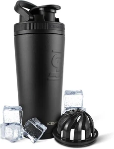 Ice Shaker Stainless Steel Shaker Bottle | 26oz, Black | Stays Cold for 30+ Hour - Picture 1 of 9