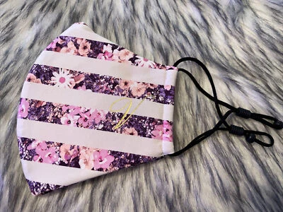 Victoria secret многоразовый регулируемый лицо маска розовый цветочный в полоску золотой логотип - Изображение 1 из 4