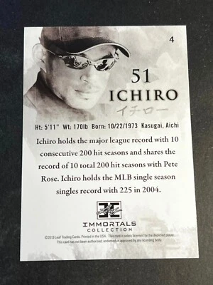 2013 Leaf Ichiro Immortals BLANK FRONT MISSING Serial # Base Card 51 #4 - Image 1 of 2
