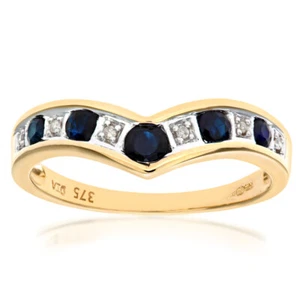 9ct Yellow Gold Sapphire and Diamond Wishbone Ring by Naava - Picture 1 of 7