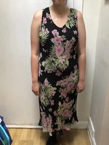 Size 14 vintage y2k dress barn black with pink roses summer party dress - Picture 1 of 8