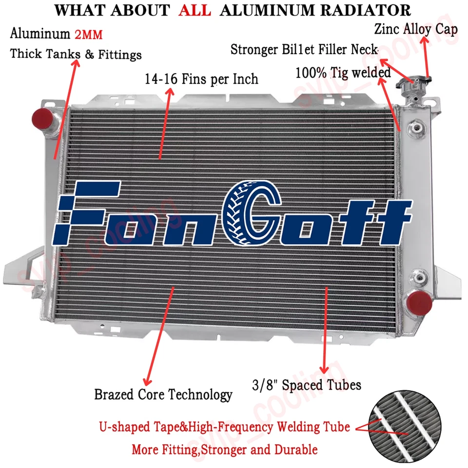 Aluminum 3 Row Radiator Fit 1985-1997 1991 Ford F-150 F-250 F-350 Bronco 4.9L L6 Foto 1 de 4