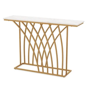 48" Gold Console Table Modern Entryway Table with White Tabletop - Picture 1 of 9
