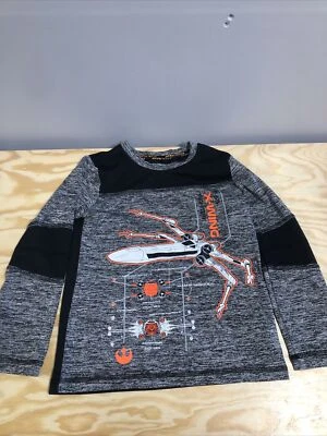 Kids Boys Star Wars T-Shirt Long-Sleeve Gray X-Wings Ship Small 7 Polyester A2 - Image 1 of 4