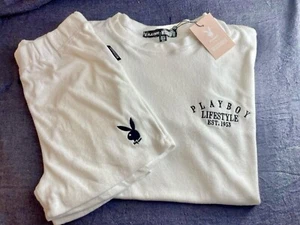 Playboy x Missguided Lifestyle Cycling Terry Cloth Short Set Sz US 8 White @13 - Picture 1 of 4