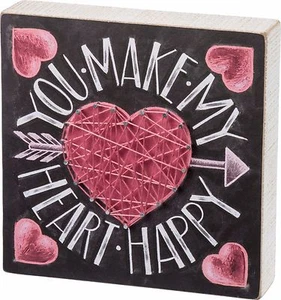 Wood String Art Sign~"YOU MAKE MY HEART HAPPY"~Love/Valentine's Day/Sweetheart - Picture 1 of 1