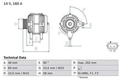 Alternador BOSCH para Chrysler Voyager / Grand IV 00-08 0986083900 Foto 1 de 4