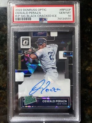OSWALD PERAZA Yankees 2022 Donruss Optic Black Cracked Ice PSA 10 Auto  /30 - Image 1 of 2