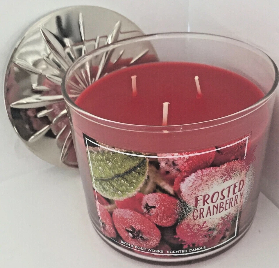 Bath & Body Works Frosted Cranberry 14.5 Oz 3 Wick Large Candle X2
