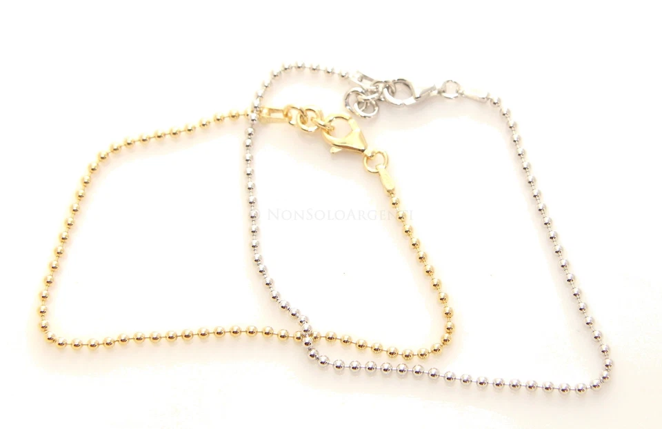 ARGENTO 925 BRACCIALE BALL UOMO DONNA CATENA PALLINE COLORE ORO GIALLO o BIANCO - Immagine 1 di 1