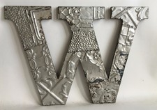 Large Antique Tin Ceiling Wrapped 16" Letter 'W' Patchwork Metal Silver A18
