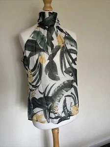 Ex-Peacocks Ladies Semi Sheer Palm & Floral Print Halter Neck Top, UK Sizes 8-20 - Picture 1 of 6