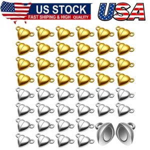 48x Heart Shaped Magnetic Clasps for Jewelry Gold Silver Bracelet Clasps Closure - Picture 1 of 8